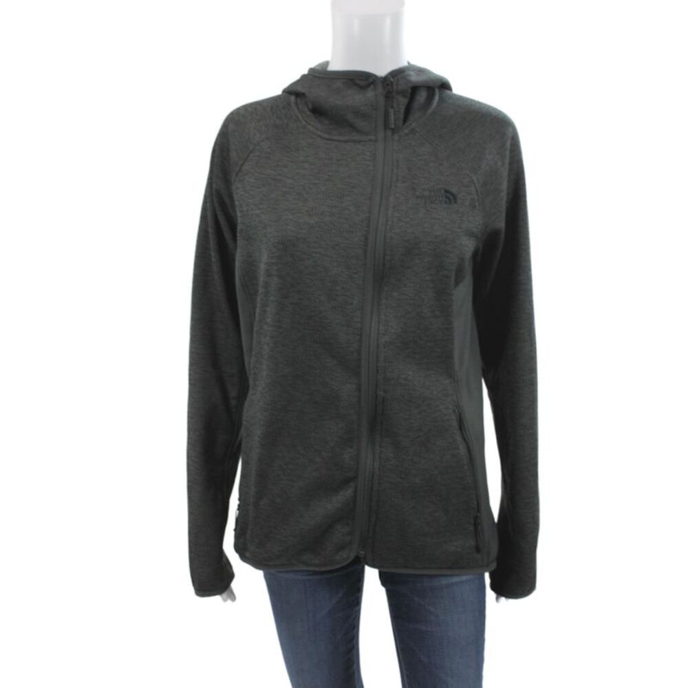 The North Face Womens Full Zip Hoodie Gray High Neck Long Sleeve Size L